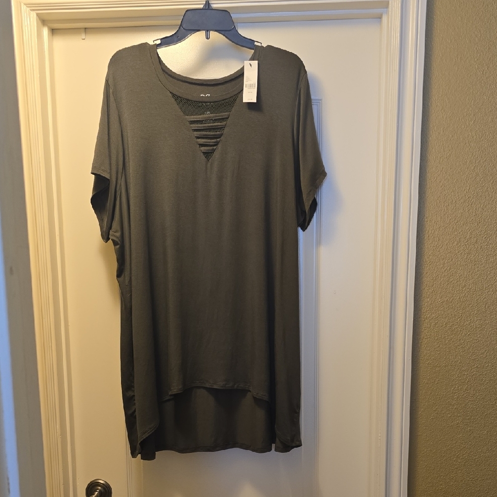 Lane Bryant Olive V-Neck Short Sleeve Tunic with Ladder Detail